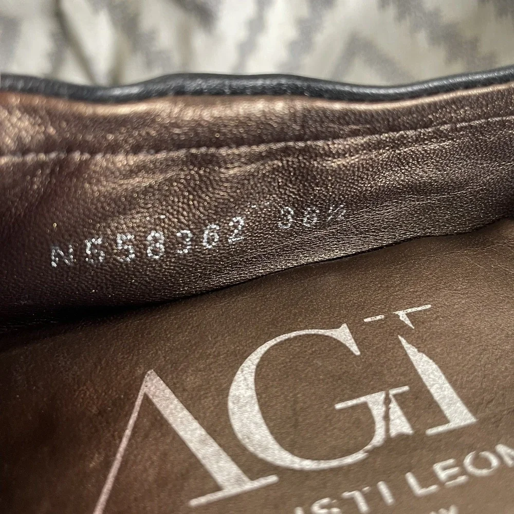 AGL Attilio Giusti Leombruni Ballet Flat 38.5 Black Leather Shoe Cap Toe Italy‎